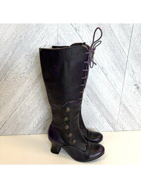 DKODE Leather Tall Knee Boots Size 37 US 6/6.5 Purple Victorian Steampunk Button